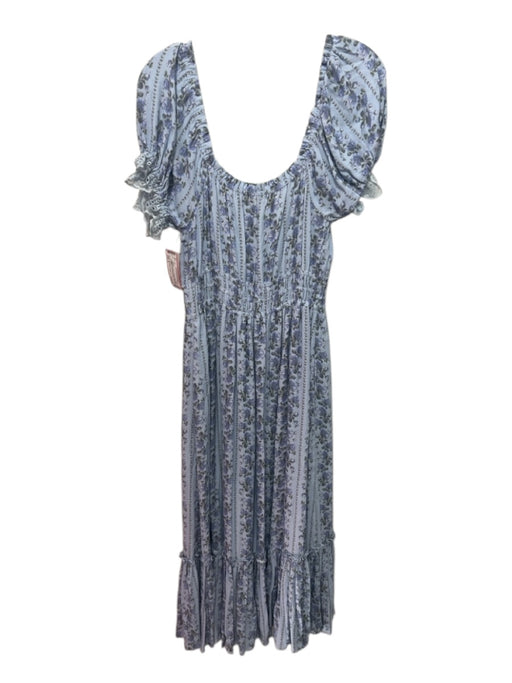 Love Shack Fancy Size S Light Blue & Blue Viscose Short Puff Sleeve Floral Dress Light Blue & Blue / S