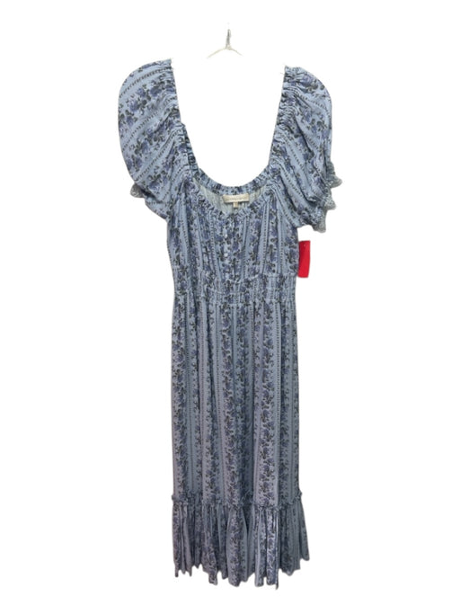 Love Shack Fancy Size S Light Blue & Blue Viscose Short Puff Sleeve Floral Dress Light Blue & Blue / S