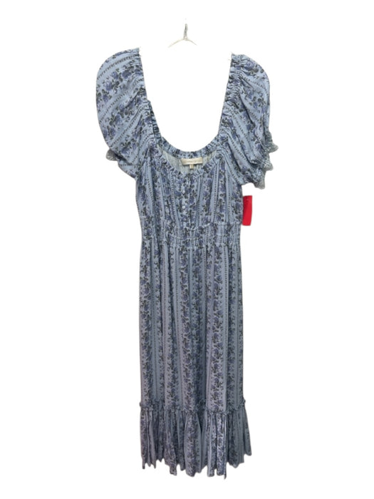 Love Shack Fancy Size S Light Blue & Blue Viscose Short Puff Sleeve Floral Dress Light Blue & Blue / S