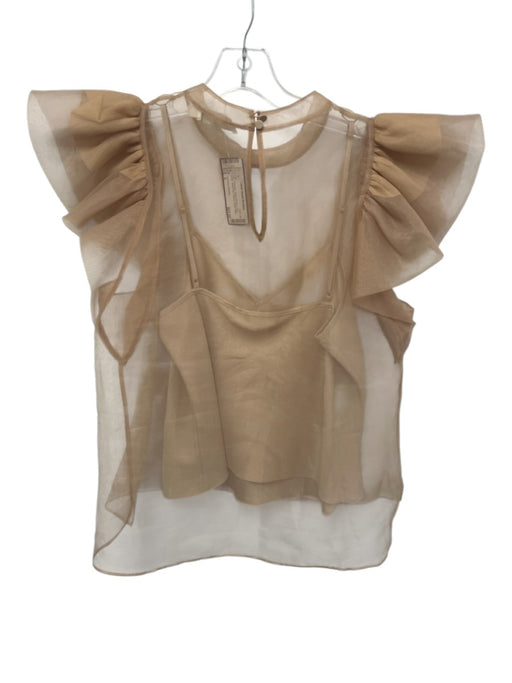 Jonathan Simkhai Size S Tan Polyester Sheer Overlay Crew Neck Button Back Top Tan / S