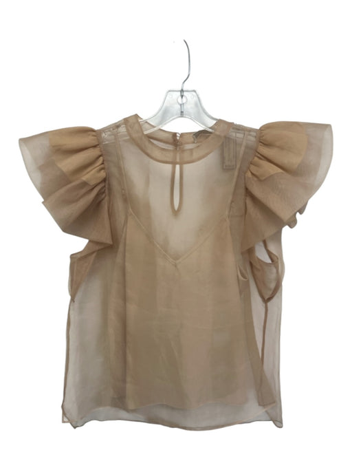 Jonathan Simkhai Size S Tan Polyester Sheer Overlay Crew Neck Button Back Top Tan / S