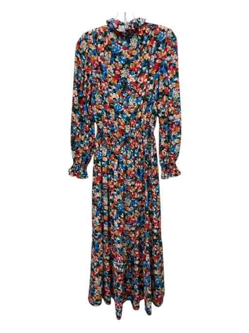 Hunter Bell Size XS Multicolor Silk Button Front Floral Print Ruffle Maxi Dress Multicolor / XS