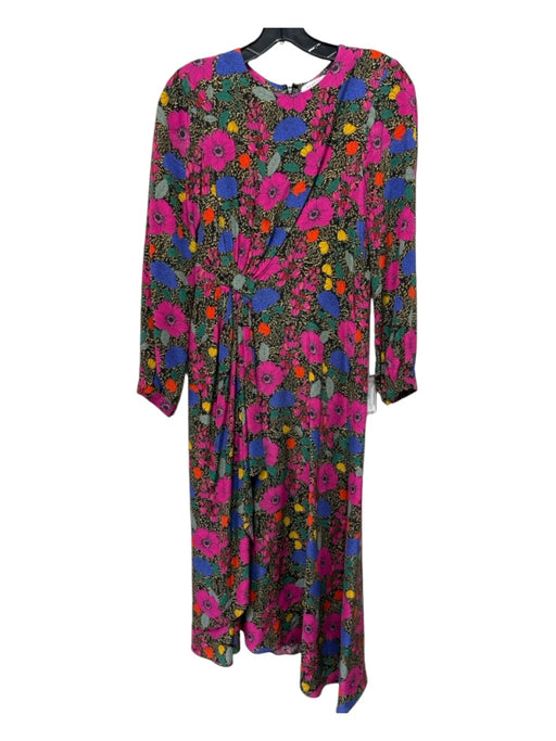 Hunter Bell Size 2 Multicolor Silk Botanical Print Back Zip Long Sleeve Dress Multicolor / 2