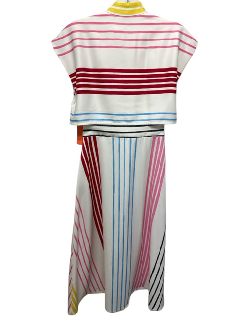 Marella Size 2 Beige, Pink, Multi Polyester Sleeveless Stripes Buttons Dress Beige, Pink, Multi / 2