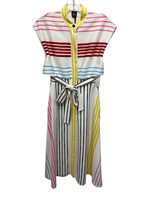Marella Size 2 Beige, Pink, Multi Polyester Sleeveless Stripes Buttons Dress Beige, Pink, Multi / 2