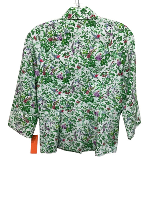 Hilton Hollis Size 2 Green, Pink, Purple Cotton 1/2 Sleeve Floral Print Top Green, Pink, Purple / 2