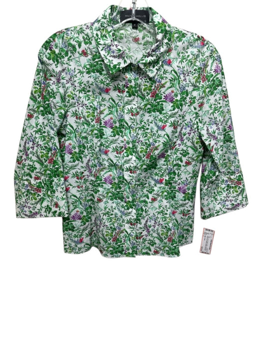 Hilton Hollis Size 2 Green, Pink, Purple Cotton 1/2 Sleeve Floral Print Top Green, Pink, Purple / 2