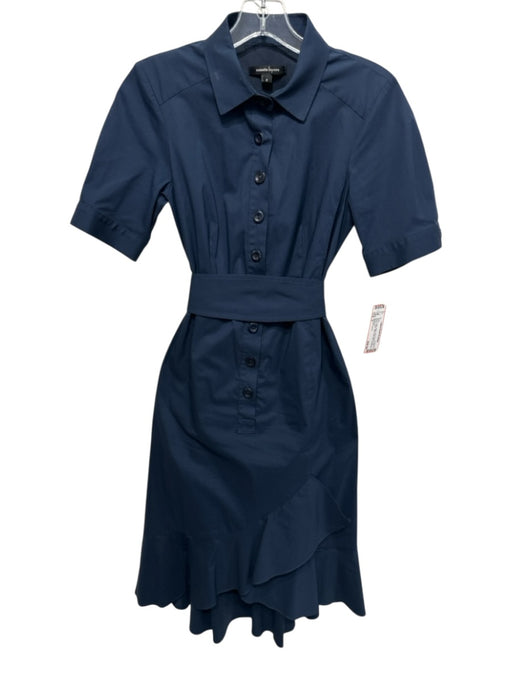 Nanette Lepore Size 2 Navy Cotton Blend Short Sleeve 3/4 Button Collar Dress Navy / 2