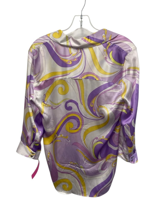 L'agence Size XS Purple, Yellow, White Silk Long Sleeve Filigree Collar Top Purple, Yellow, White / XS