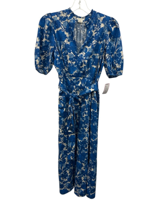 Shoshanna Size S Blue & White Cotton Blend Short Balloon Sleeve Floral Dress Blue & White / S
