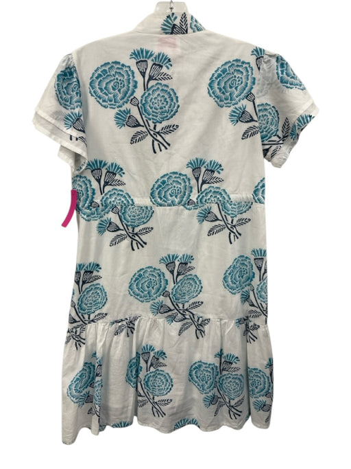 Victoria Dunn Size XS Blue & White Cotton Short Sleeve Floral Button up Dress Blue & White / XS