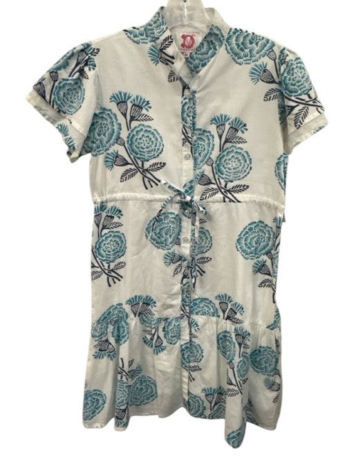 Victoria Dunn Size XS Blue & White Cotton Short Sleeve Floral Button up Dress Blue & White / XS