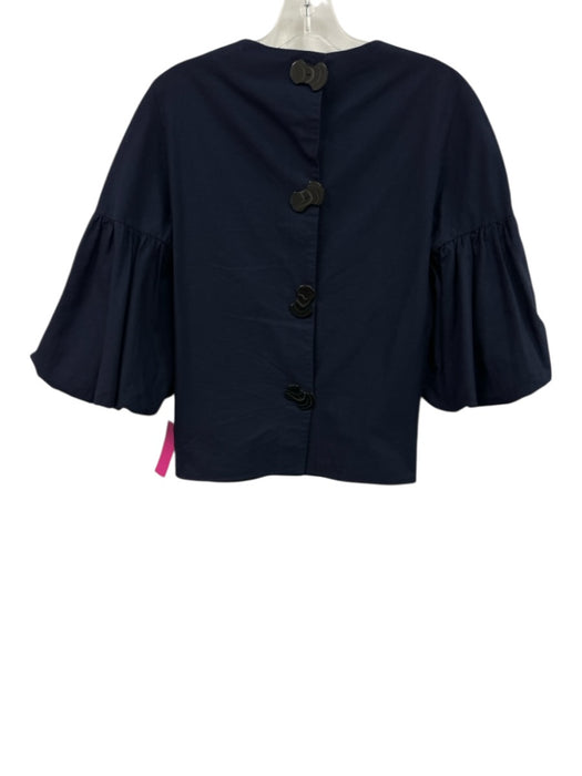 Tibi Size XS Navy Blue Cotton 3/4 Bell Sleeve Button Up Back Top Navy Blue / XS