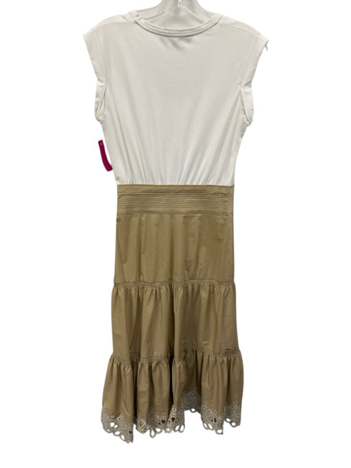 Veronica Beard Jeans Size XS White & Beige Cuffed Cap Sleeve Eyelet Detail Dress White & Beige / XS
