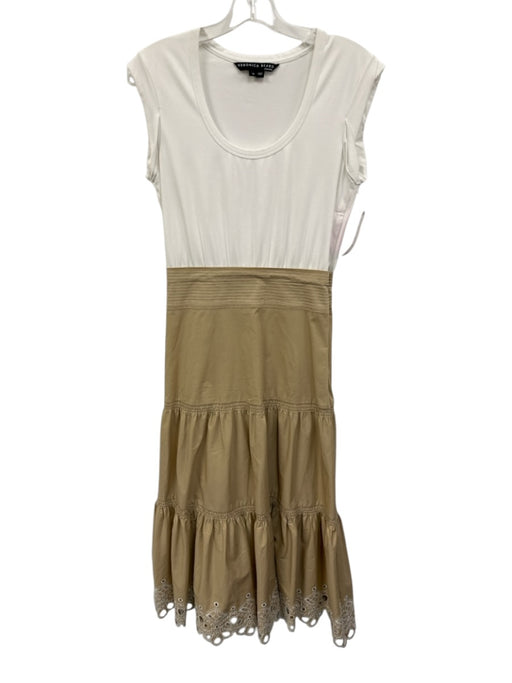 Veronica Beard Jeans Size XS White & Beige Cuffed Cap Sleeve Eyelet Detail Dress White & Beige / XS
