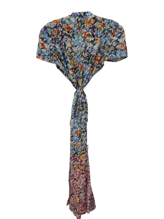 Saloni Size 6 Blue, White, Multi Silk Short Sleeve Abstract Floral Midi Dress Blue, White, Multi / 6
