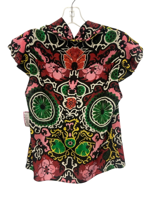 Alice + Olivia Size XS Black, White, Multi Silk Flutter Cap sleeve Collar Top Black, White, Multi / XS