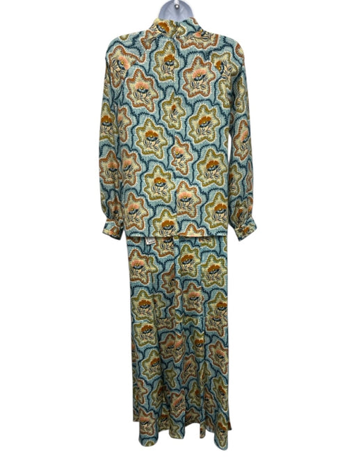 Hunter Bell Size 2/XS Blue, Orange & Multi Silk Abstract Floral Midi Skirt Set Blue, Orange & Multi / 2/XS