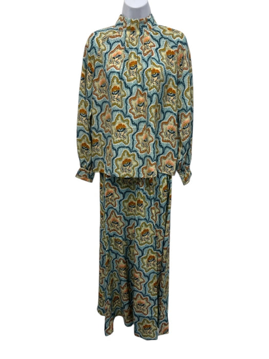 Hunter Bell Size 2/XS Blue, Orange & Multi Silk Abstract Floral Midi Skirt Set Blue, Orange & Multi / 2/XS