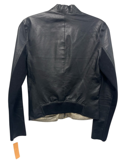 Lamarque Size XS Black Leather Zip Front Zip Pockets Metallic Reversible Jacket Black / XS