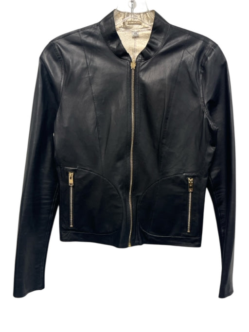 Lamarque Size XS Black Leather Zip Front Zip Pockets Metallic Reversible Jacket Black / XS