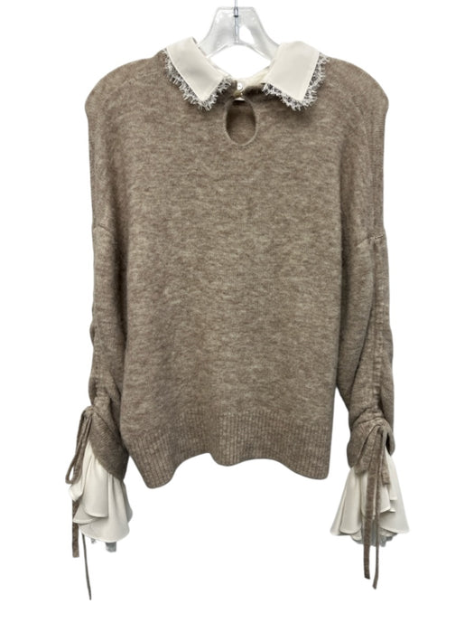 Cinq a Sept Size XS Beige & Cream White Wool & Silk Blend Knit Lace Trim Sweater Beige & Cream White / XS