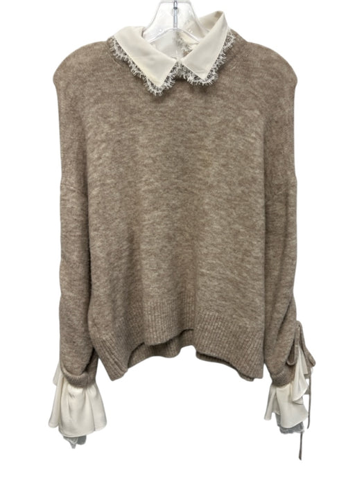 Cinq a Sept Size XS Beige & Cream White Wool & Silk Blend Knit Lace Trim Sweater Beige & Cream White / XS