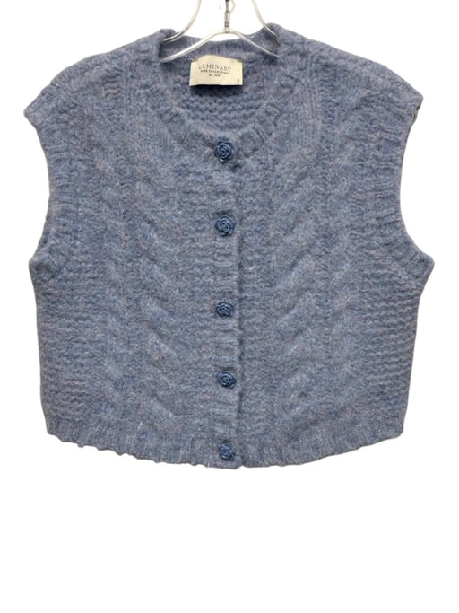 Luminary Size S Blue Wool Blend Sleeveless Button Front ornate buttons Sweater Blue / S
