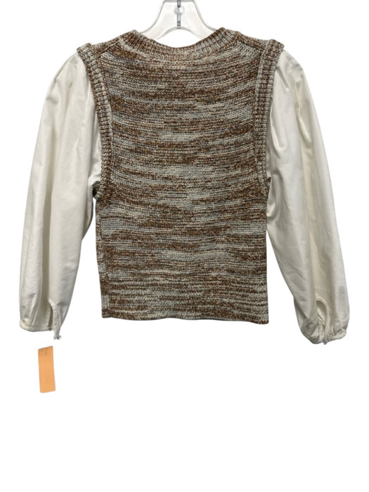 Veronica Beard Size XS Brown & Cream White Cotton Blend Metallic Thread Knit Top Brown & Cream White / XS