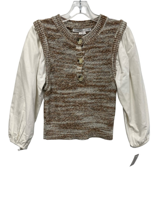 Veronica Beard Size XS Brown & Cream White Cotton Blend Metallic Thread Knit Top Brown & Cream White / XS