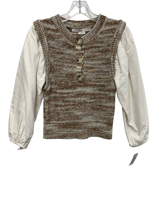 Veronica Beard Size XS Brown & Cream White Cotton Blend Metallic Thread Knit Top Brown & Cream White / XS