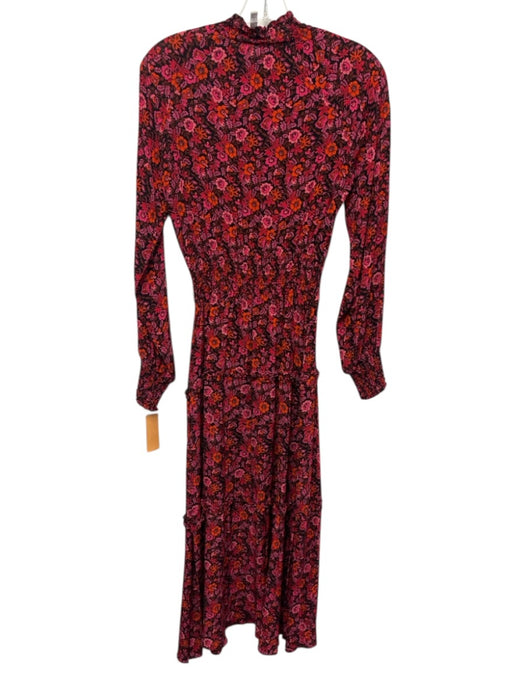 Derek Lam 10 Crosby Size 2 Black, Red & Pink Viscose Floral Elastic Waist Dress Black, Red & Pink / 2