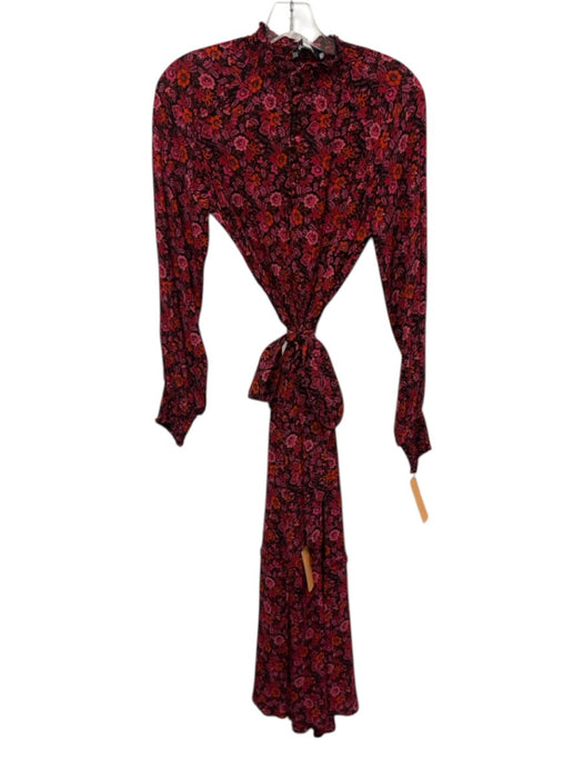 Derek Lam 10 Crosby Size 2 Black, Red & Pink Viscose Floral Elastic Waist Dress Black, Red & Pink / 2