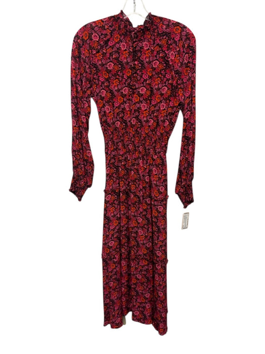 Derek Lam 10 Crosby Size 2 Black, Red & Pink Viscose Floral Elastic Waist Dress Black, Red & Pink / 2