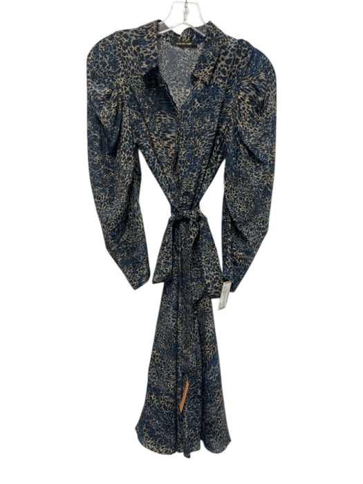 Kobi Halperin Size XS Blue, Beige & Black Silk Abstract Animal Print Dress Blue, Beige & Black / XS