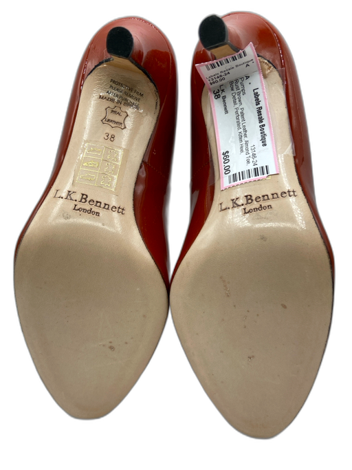 L.K. Bennett Shoe Size 38 Rust Brown Patent Leather Almond Toe Bow Detail Pumps Rust Brown / 38