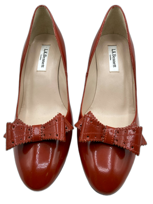 L.K. Bennett Shoe Size 38 Rust Brown Patent Leather Almond Toe Bow Detail Pumps Rust Brown / 38