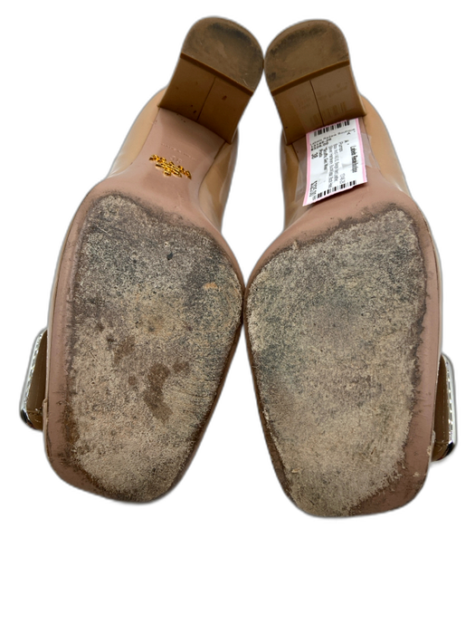 Prada Shoe Size 38 Beige Patent Leather Silver Hardware Buckle Detail Pumps Beige / 38