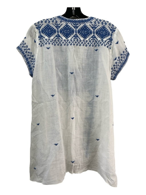 Johnny Was Workshop Size S White & Blue Ramie Embroidered Tunic Top White & Blue / S