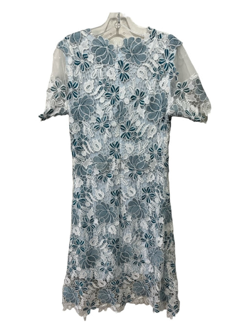 Elie Tahari Size S Blue & White Polyester Floral Lace Overlay Short Sleeve Dress Blue & White / S