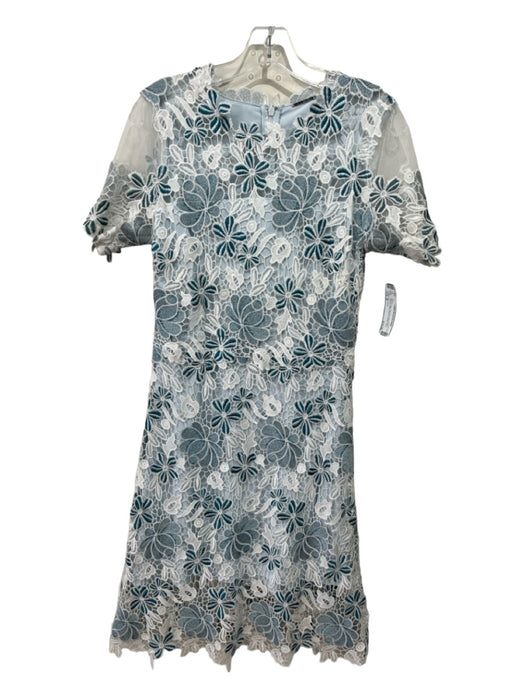 Elie Tahari Size S Blue & White Polyester Floral Lace Overlay Short Sleeve Dress Blue & White / S