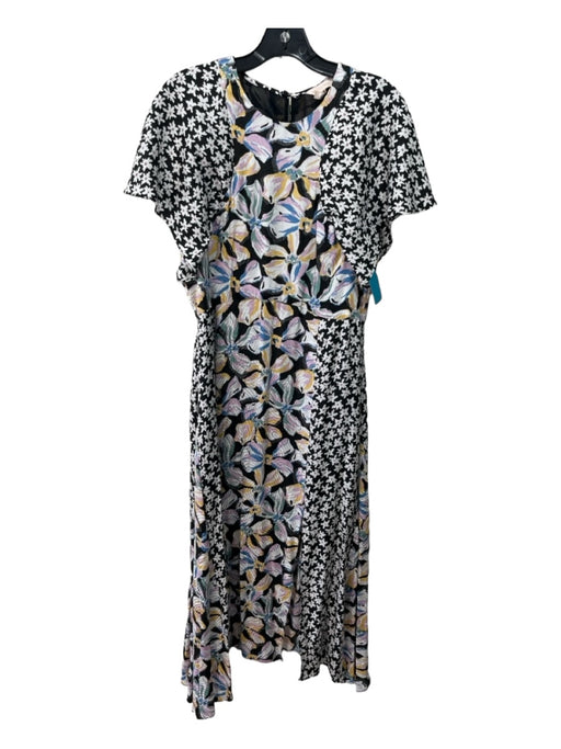 Rebecca Taylor Size 8 Black White & Multi Silk Blend Floral Fabric Block Dress Black White & Multi / 8