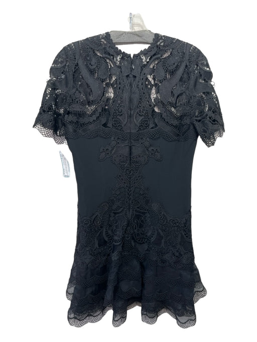 Jonathan Simkhai Size 8 Black Viscose Blend Lace Short Sheer Sleeve Tiered Dress Black / 8