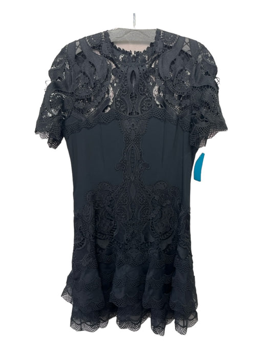 Jonathan Simkhai Size 8 Black Viscose Blend Lace Short Sheer Sleeve Tiered Dress Black / 8