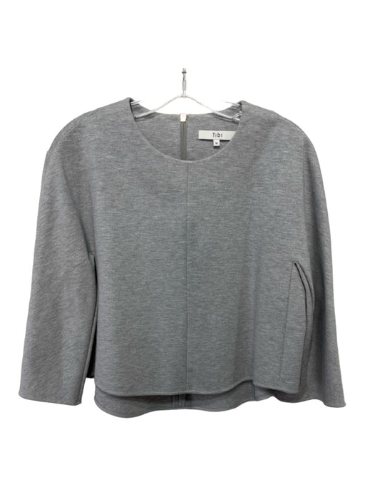 Tibi Size M Gray Rayon Blend Round Neck Long Wide Sleeve Back Zip Crop Top Gray / M