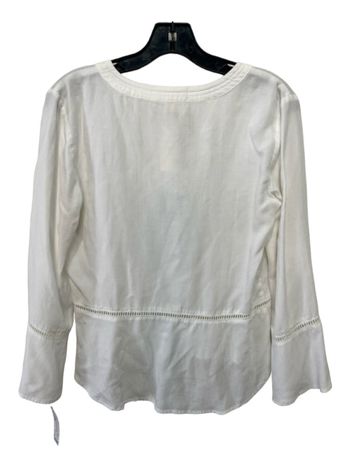 Cloth & Stone Size XS White Tencel round split neck Long Sleeve eyelet Top White / XS