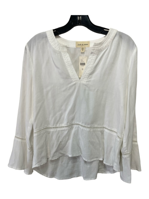 Cloth & Stone Size XS White Tencel round split neck Long Sleeve eyelet Top White / XS