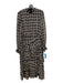 Saloni Size 8 Black & Beige Silk Chain Print Long Sheer Sleeve Ruffle Maxi Dress Black & Beige / 8