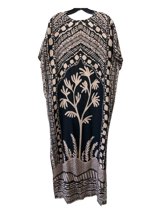 Marie Oliver Size M Black & Beige Silk Printed Short Sleeve Shift Maxi Dress Black & Beige / M