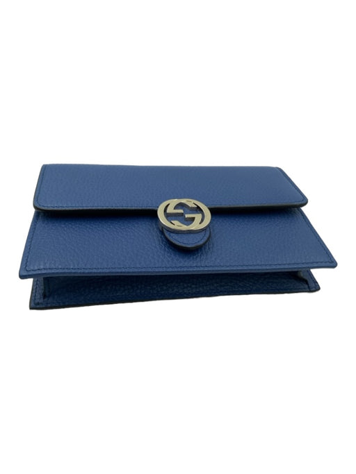 Gucci Blue Leather Silver Hardware Logo Box Included Wallet on a Chain Bag Blue / Small